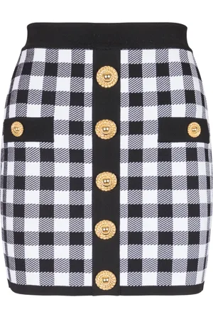Balmain Nederdel, Dame, Sort, M, Finstrikket terned nederdel