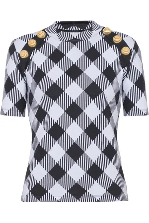 Balmain Top, Dame, Flerfarvet, L, Gingham knap T-shirt
