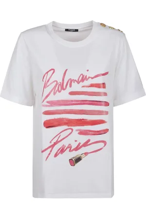 Balmain Top, Dame, Hvid, M, Bomuld, Hvid T-shirt med læbestiftstryk