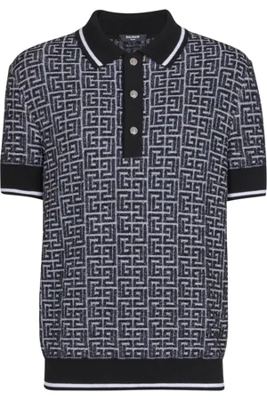 Balmain Top, Herre, Sort, M, Uld, Labyrinth Strik Polo Shirt
