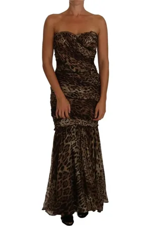 Dolce & Gabbana Kjole, Dame, Brun, S, Chiffon, Leopard Print Silke Chiffon Maxi Kjole