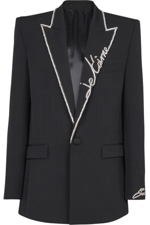 Balmain Jakke, Herre, Sort, 2XL, Uld, 1-knaps jakke med broderet "Love Letter"-krave