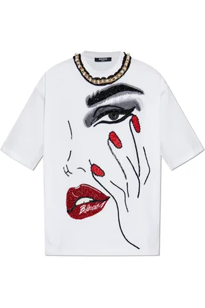 Balmain Top, Dame, Hvid, S, Bomuld, T-shirt med applikation
