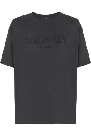 Balmain Top, Herre, Grå, 2XL, Bomuld, Løs T-shirt med vintage broderi