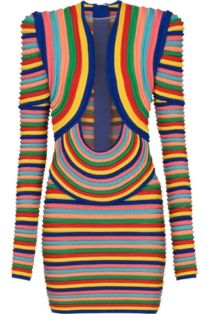 Balmain Kjole, Dame, Flerfarvet, XS, Uld, Kort, flerfarvet strikket kjole