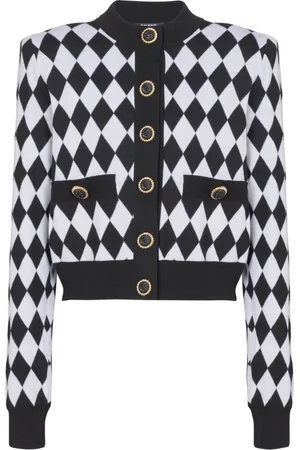 Balmain Strik, Dame, Sort, XL, Uld, Diamantstrikket cardigan
