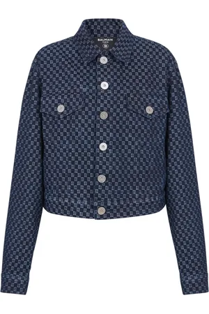 Balmain Jakke, Dame, Blå, 2XS, Denim, Mini Monogram Jacquard Denim Jakke