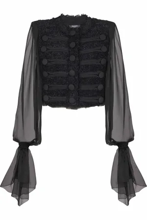Balmain Jakke, Dame, Sort, S, Chiffon, Kant-til-kant tweed og chiffon jakke