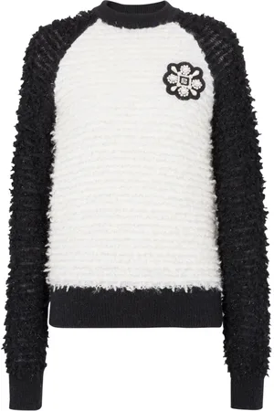 Balmain Strik, Dame, Hvid, 2XS, Tweed, Lurex tekstureret tweed sweater
