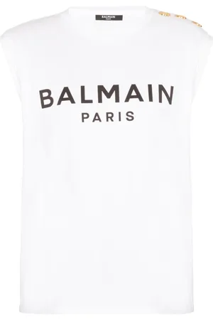 Balmain Top, Dame, Hvid, XL, Bomuld, Bomulds T-shirt med logo print