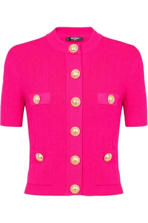Balmain Strik, Dame, Lyserød, XS, Polyester, Knappestrikket cardigan