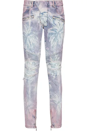 Balmain Jeans, Herre, Blå, W36, Denim, Denim biker jeans med et palmetryk