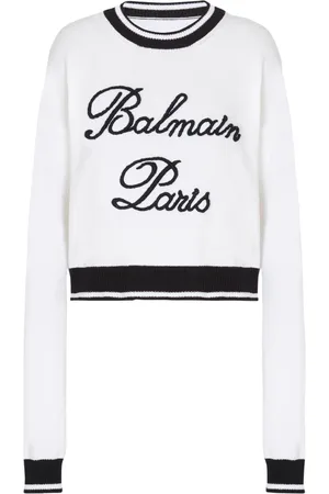Balmain Strik, Dame, Hvid, M, Bomuld, Signaturstrikketrøje