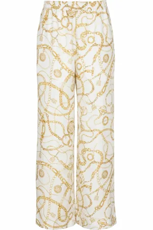 Balmain Bukser, Dame, Gul, 2XS, Flowing trykte silkebukser med Chains mønster