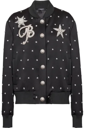 Balmain Jakke, Dame, Sort, M, Bomberjakke med broderede stjerner