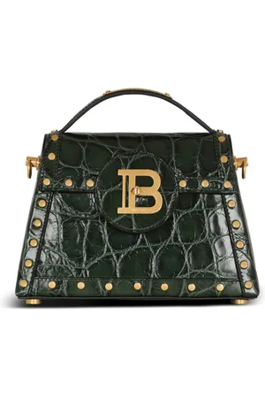 Balmain Taske, Dame, Grøn, ONE SIZE, Læder, B-Buzz Dynasty taske i krokodille-print læder