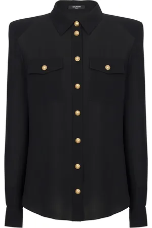 Balmain Bluser & Skjorter, Dame, Sort, 2XS, Uld, Crepe de chine skjorte