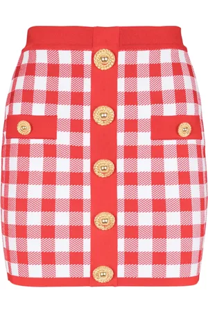Balmain Nederdel, Dame, Rød, M, Finstrikket Gingham Nederdel