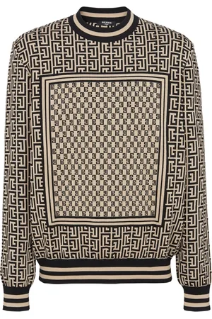 Balmain Strik, Herre, Sort, M, Polyester, Mini monogram jumper