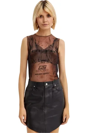 Jean Paul Gaultier Top, Dame, Brun, S, Brun Gennemsigtig Print Ærmeløs Top