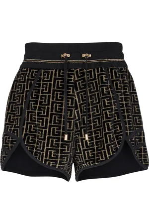 Balmain Shorts, Dame, Gul, XS, Bomuld, Monogrammed velour jersey shorts