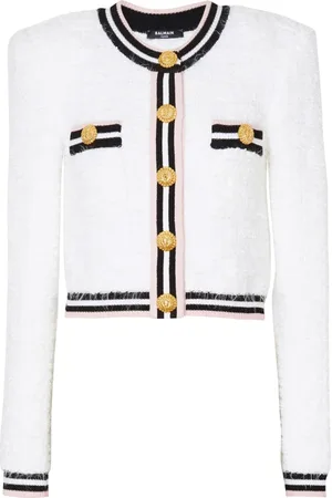Balmain Strik, Dame, Hvid, M, Bomuld, Knap Monogram Blazer