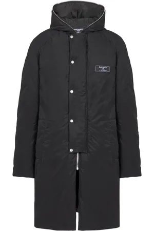 Balmain Frakke, Herre, Sort, S, Nylon, Lang Dunjakke i Nylon