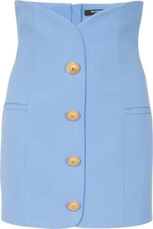 Balmain Nederdel, Dame, Blå, 2XS, Uld, Buttoned Tulip Skirt