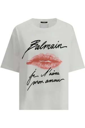 Balmain Top, Dame, Hvid, XS, Bomuld, Kys Bomuld T-shirt med Monogram Print