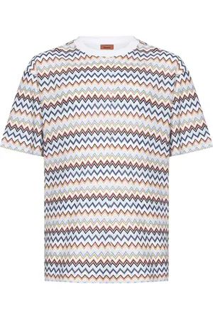 Missoni Top, Herre, Flerfarvet, L, Bomuld, Hvid Zigzag Mønster Crewneck T-Shirt