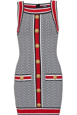 Balmain Kjole, Dame, Flerfarvet, S, Polyester, Monogram Strik Kjole Lion Head Knapper