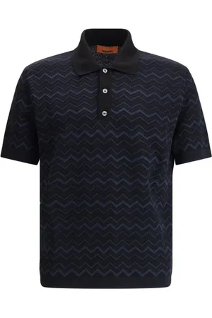 Missoni Top, Herre, Blå, S, ZigZag Strikket Polo Skjorte