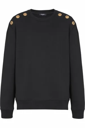 Balmain Sweathshirts & Hoodies, Herre, Sort, M, Bomuld, Sweater med kæde Løve knapper