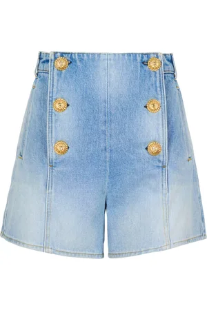 Balmain Shorts, Dame, Blå, 2XS, Denim, Denim shorts med knapper