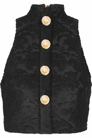 Balmain Top, Dame, Sort, M, Uld, Barokmønster knappet top