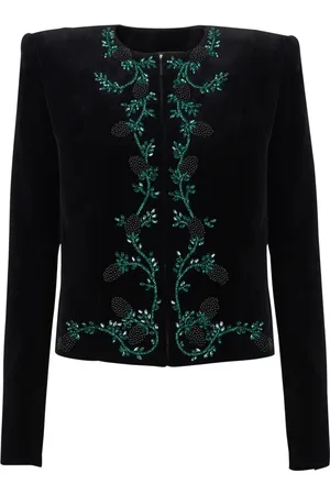 Balmain Jakke, Dame, Sort, M, Bomuld, Sort broderet fløjl jakke