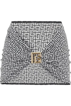 Balmain Badetøj, Dame, Sort, S/M, Monogram Print Asymmetrisk Pareo Ivory/
