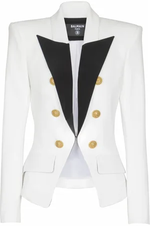 Balmain Jakke, Dame, Hvid, M, Uld, 6-knaps tofarvet jakke