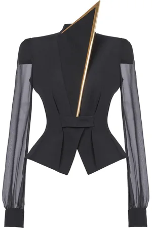 Balmain Bluser & Skjorter, Dame, Sort, 2XS, Chiffon, Korn af pudder og chiffon jakke