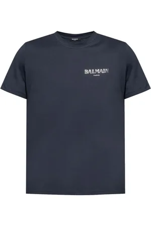 Balmain Top, Herre, Blå, 2XL, Navy Rund Hals T-shirt