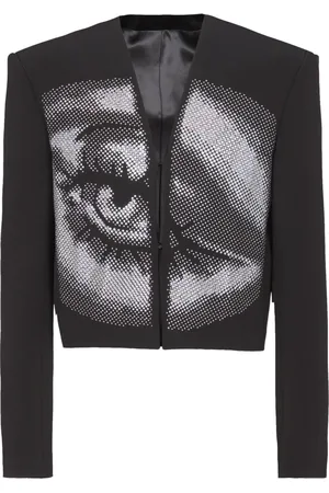 Balmain Jakke, Herre, Sort, S, Uld, Kort crepejakke med krystaller i et øje-motiv