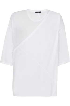 Balmain Top, Herre, Hvid, S, Bomuld, lang dobbelt tykkelse bomulds T-shirt