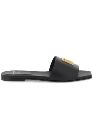 Balmain Sko, Dame, Sort, 36 EU, Uld, Glat læder Dafne slides med guldfarvet metalmonogram