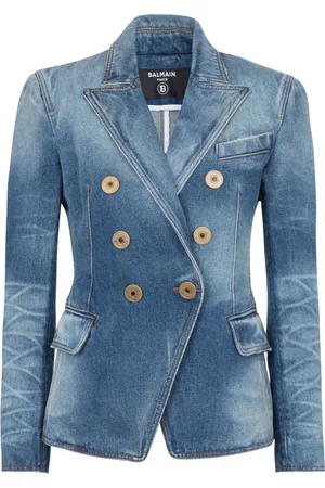 Balmain Jakke, Dame, Blå, 2XS, Denim, 6-knaps denimjakke