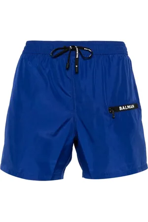 Balmain Badetøj, Herre, Blå, XL, Polyester, Logo-Print Badeshorts