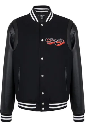 Balmain Jakke, Herre, Sort, S, Uld, Læder og uld varsity jakke
