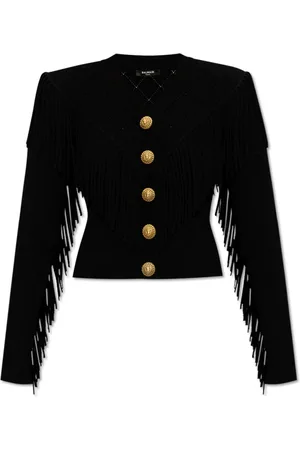Balmain Strik, Dame, Sort, 2XS, Uld, Frynsekortigan