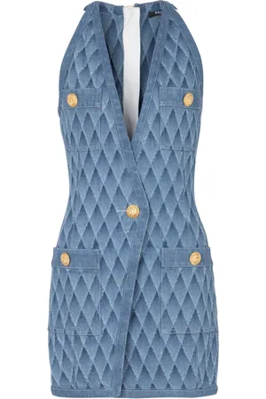 Balmain Kjole, Dame, Blå, S, Denim, Kort Denim Kjole