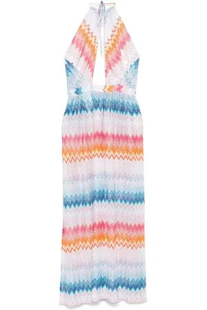 Missoni Kjole, Dame, Flerfarvet, S, Blå Halterneck Dykkestil Kjole