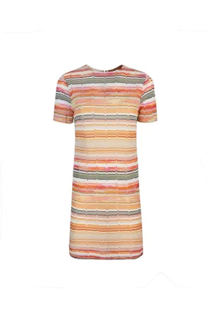 Missoni Kjole, Dame, Flerfarvet, L, Bomuld, Farverig Zig Zag Kortærmet Kjole